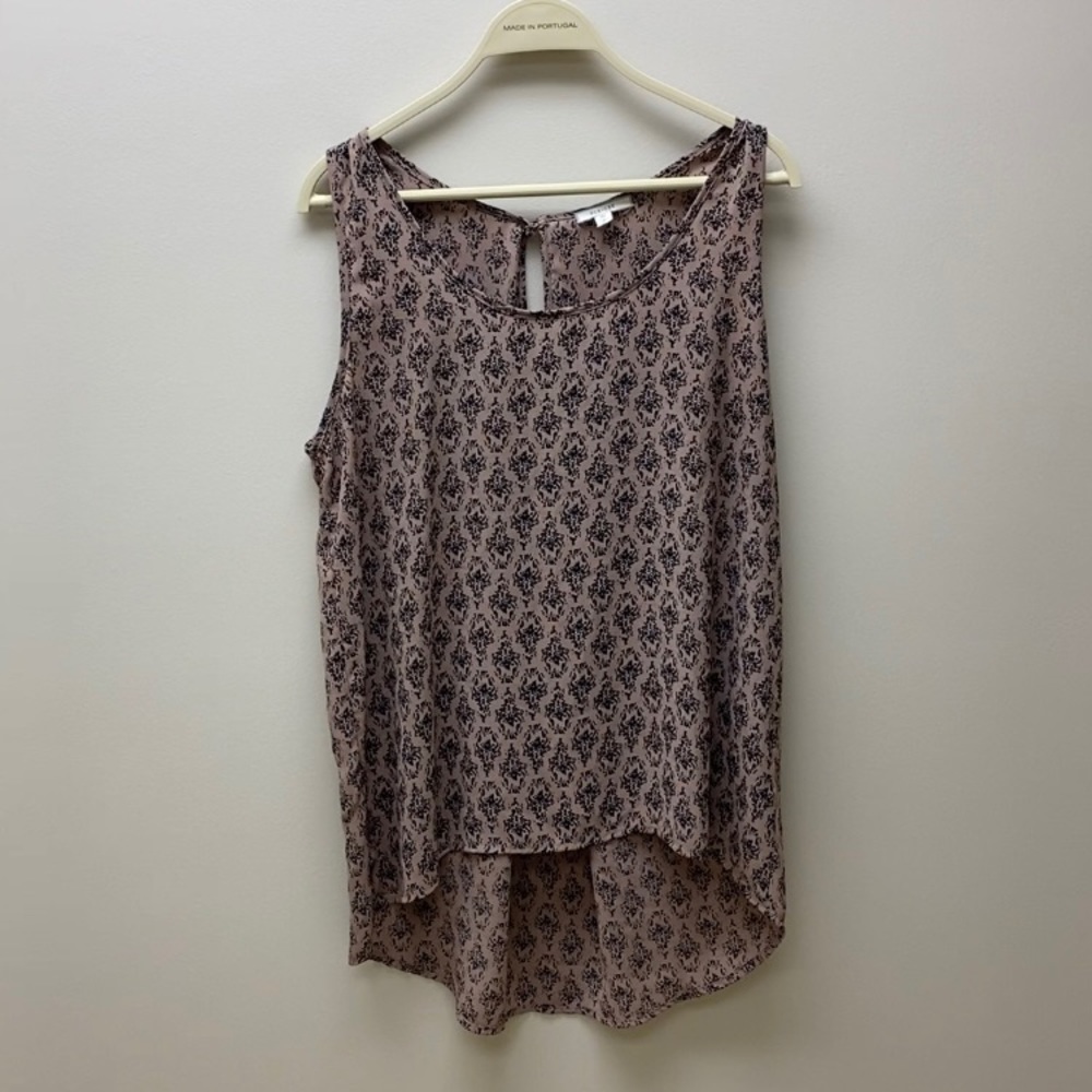 Beige Patterned Flowy Tank Top